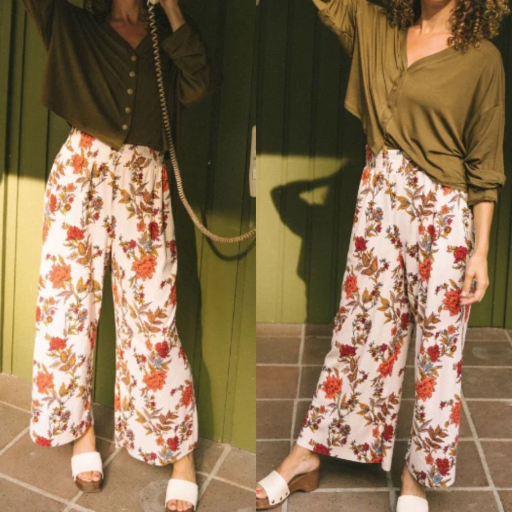 Jackson Rowe Floral Tropics Flowy Wide‎ Leg Midi Cropped Jasmine Pants